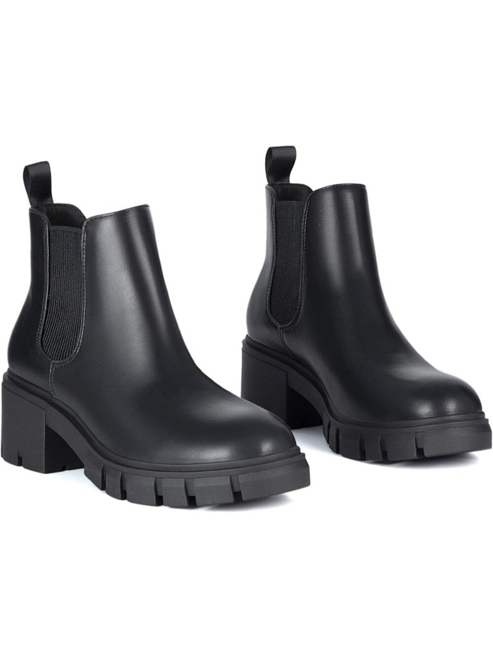 Women's Chelsea Boots Fashion Lug Sole Chunky Heel Slip Ankle Booties Black - Picture 5 of 6